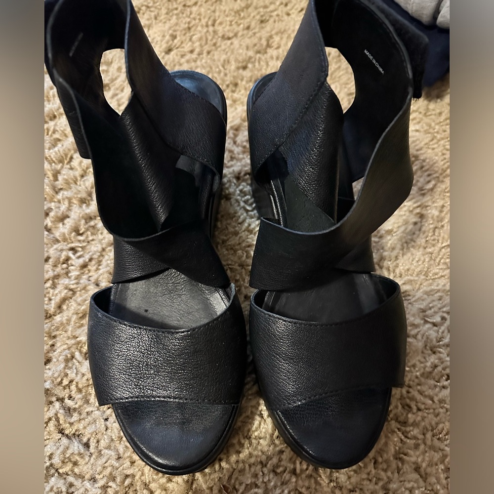 Worn once Eileen Fisher leather wedge black sandals size 7.5